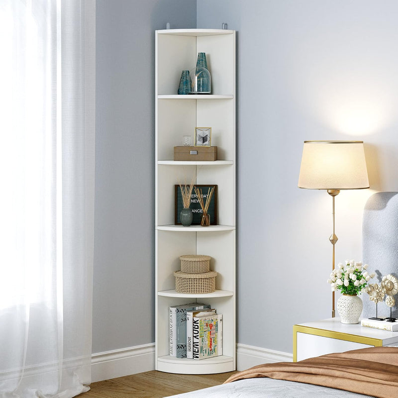 5-Tier Corner Shelf, 70.8" Tall Modern Free Standing Corner Bookshelf, 5 Shelf