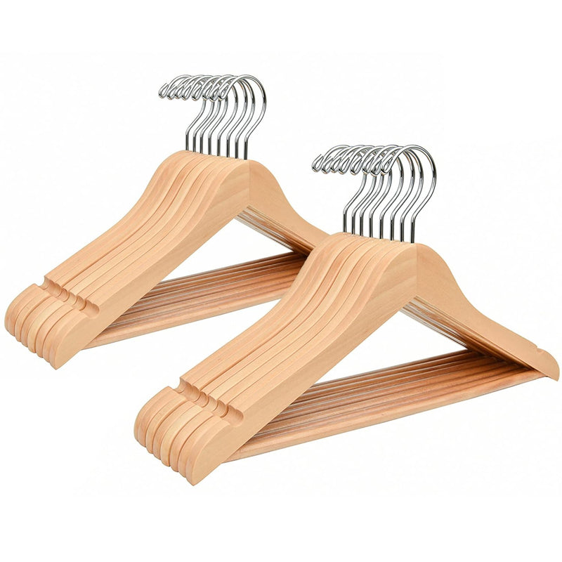 15" Natural Wooden Clothes Hangers For Woman 20 Pack, Teenager Clothing Hangers