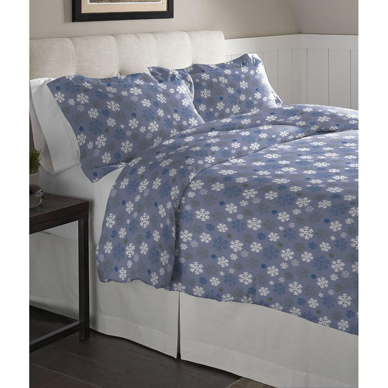 Flannel Oversized Duvet Set, King, Snow Flakes