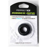 Perfectfit Brand Ribbed Ring Cock Ring, Pfblend, Tpr/Silicone Blend, Durable, Stretchy, Tight Fit, Black