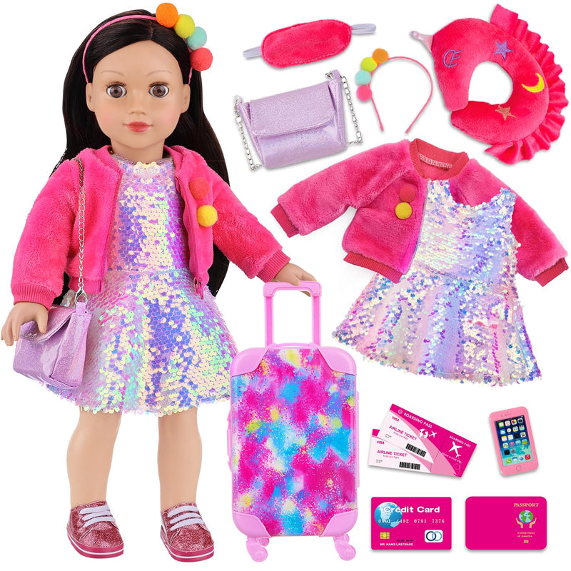 18 Inch American Doll Clothes And Accessories, Doll Travel Suitcase Playset