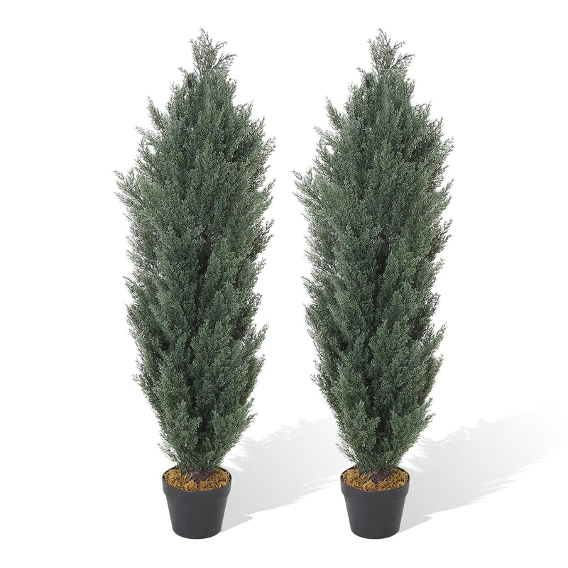4Ft Topiary Trees Artificial Outdoors 2 Pack Faux Cedar Pine Topiary Plants Se