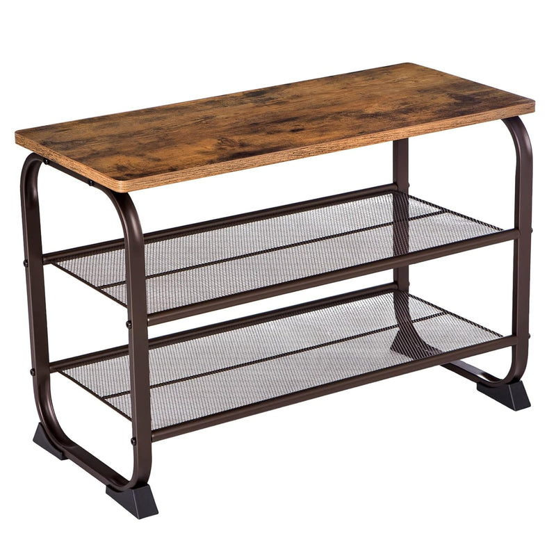 Shoe Bench Rack, 3-Tier Storage Shelf For Entryway Hallway Living Room, Indust