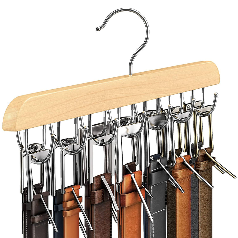 Belt Hanger For Closet, Sturdy Wood Belt Rack Closet Accessories With 14 Hooks B
