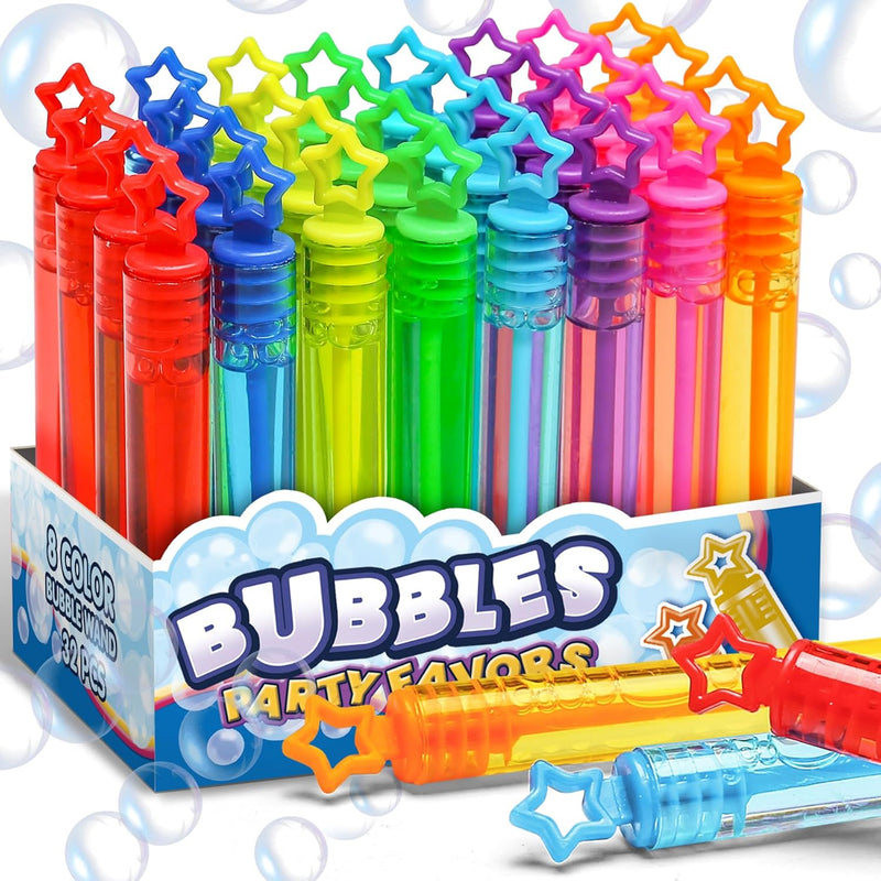 32 Pcs 8 Colors Neon Bubbles Party Favors For Kids, Mini Star Bubble Wand B