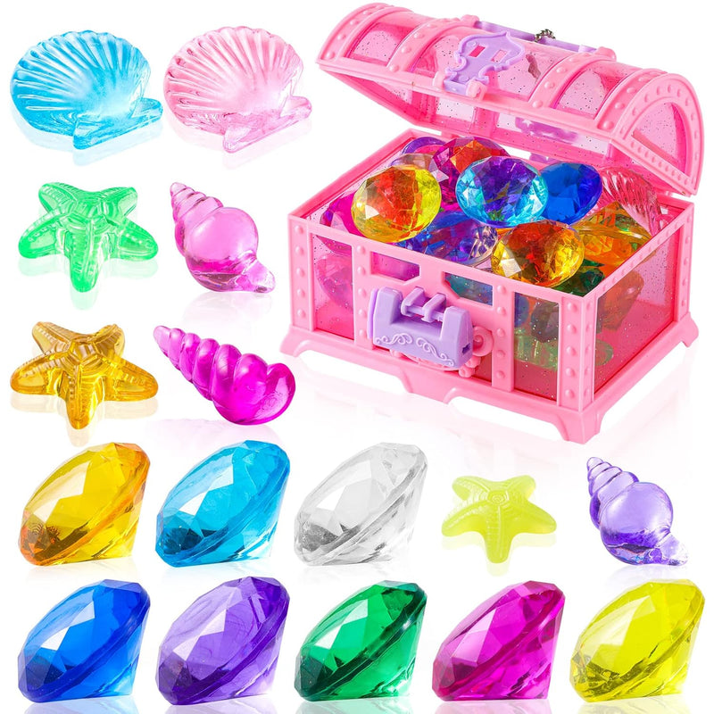 28 Pcs Colorful Diving Gem Pool Toys Set With Treasure Pirate Box Swimming