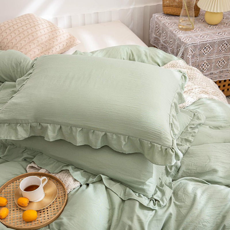 Green Pillow Shams Sage Green Ruffle Standard Pillowcases Cute Pillow Cover Se