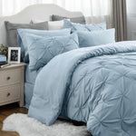 King Size Comforter Set - Bedding Set King 7 Pieces, Pintuck Bed In A Bag Light Blue Bed Set With Comforter, Sheets, Pillowcases & Shams
