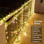Solar Vine String Lights, 33ft 100 LED Solar String Lights, 8 Modes Artificial Ivy Leaf Solar Plant Vine Lights, Outdoor Ivy Fairy Lights for Outside Wedding Garden Fence Wall Hanging Decor