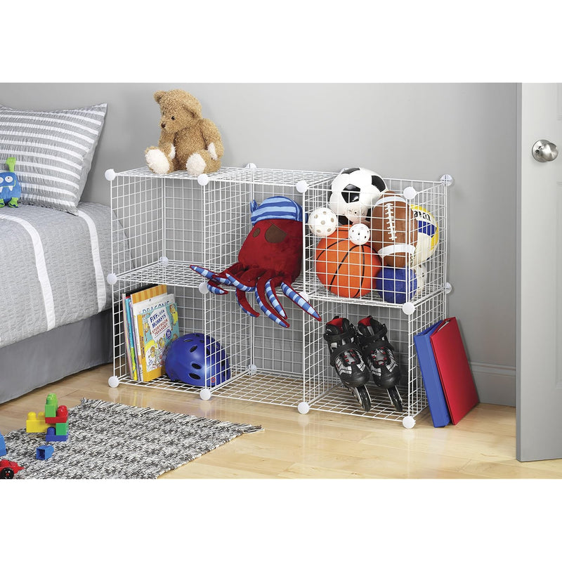 Storage Cubes - Stackable Interlocking Wire Shelves - White (Set Of 6)