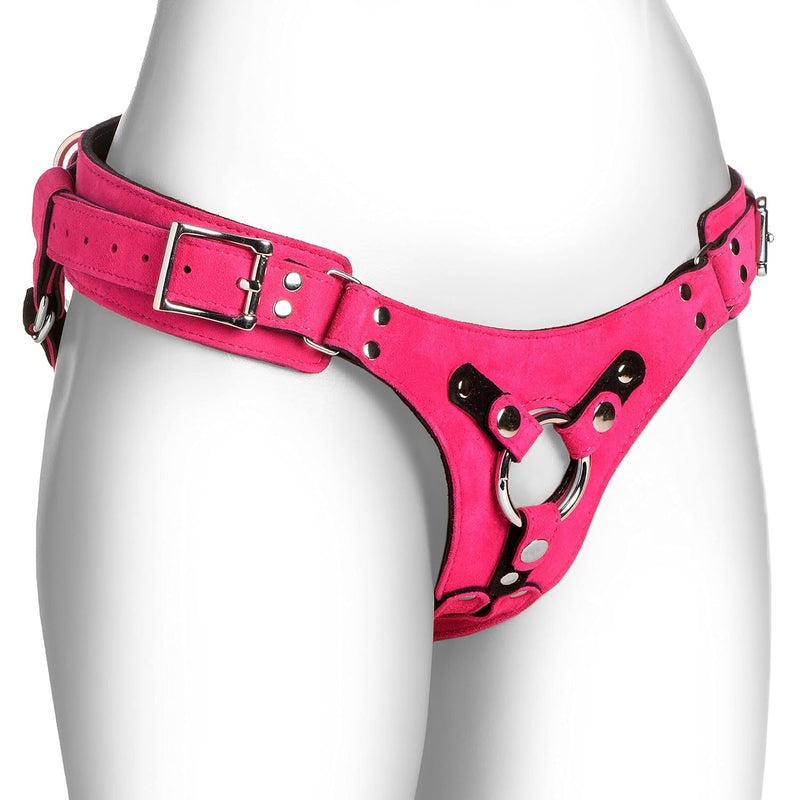 Bodice Deluxe Leather Corset Strap-On Harness For Men Women & Couples With Standard 1.5" O-Ring. Made With Durable Real Leather - Pink