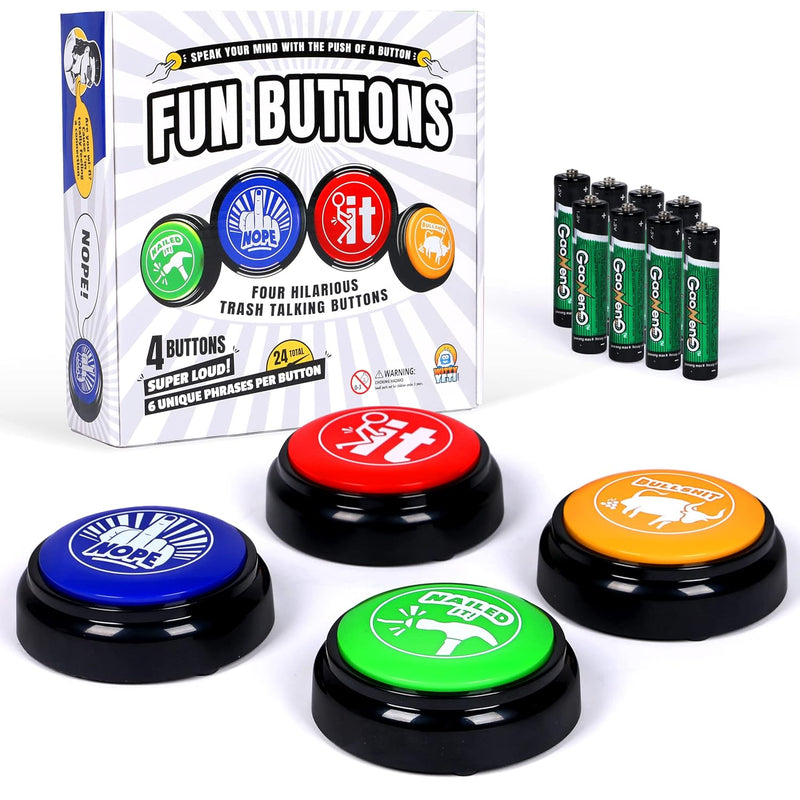 Hilarious, Novelty Talking Button 4 Pk Has 24 Unique Sayings. Bad Word Buttons