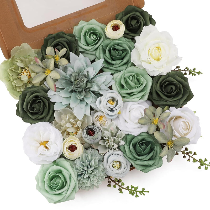 Artificial Flowers Combo Green Flowers Mix Silk Flowers Dahlia Roses With Stem