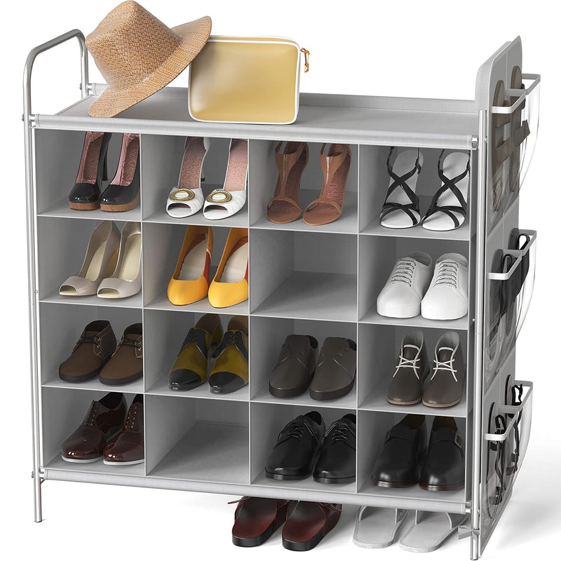 4-Tier 16-Cube Shoe Rack Organizer, Grey