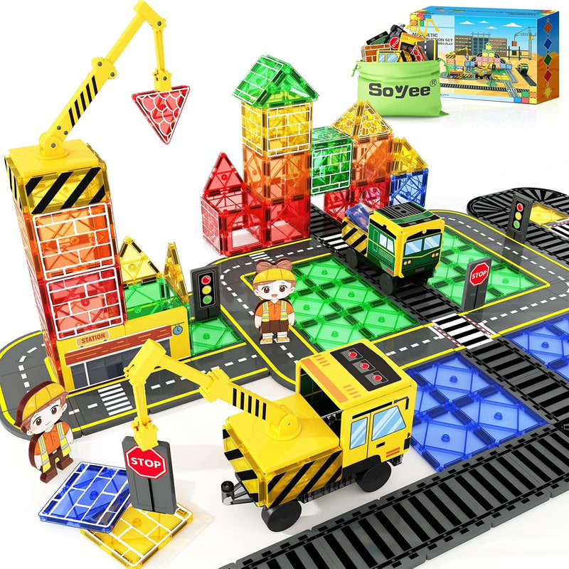 Magnetic Tiles Magnetic Construction Set With 2 Cranes Boys Toys For Ages 3