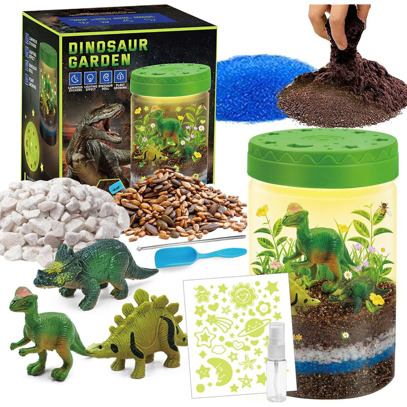 Light Up Dinosaurs Terrarium Kit For Kids, Glow In Dark Dinosaur Toys For B