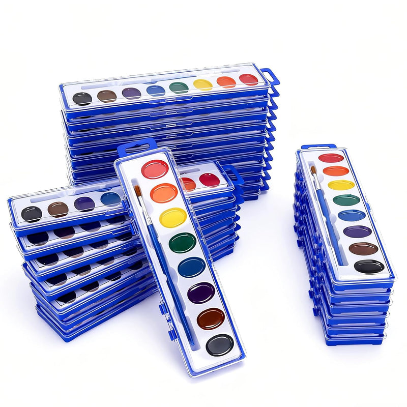 25 Pack Watercolor Paint Sets, 8 Washable Colors with Brushes