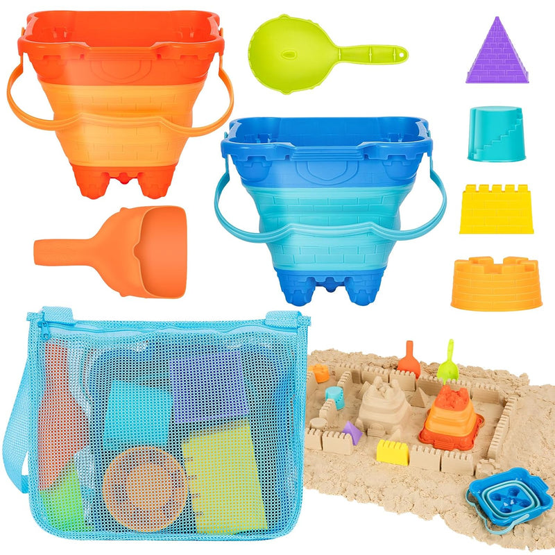 Beach Toys, Collapsible Sand Toys 9Pcs Sand Castle Building Kit: Foldable S