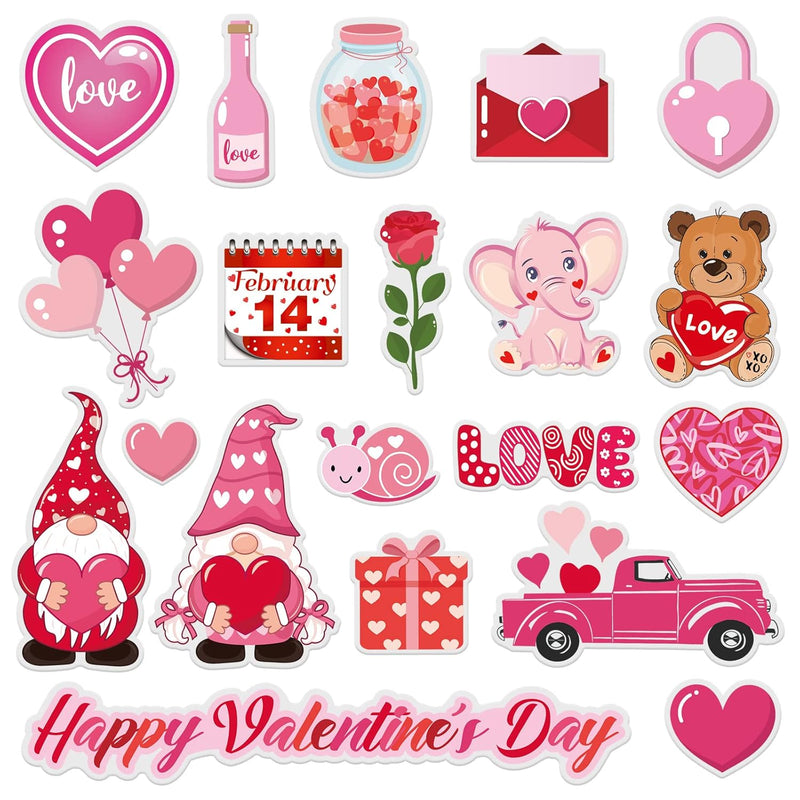 40Pcs Valentine'S Day Thick Gel Clings Cute Heart Love Rose Bear Gnome Window