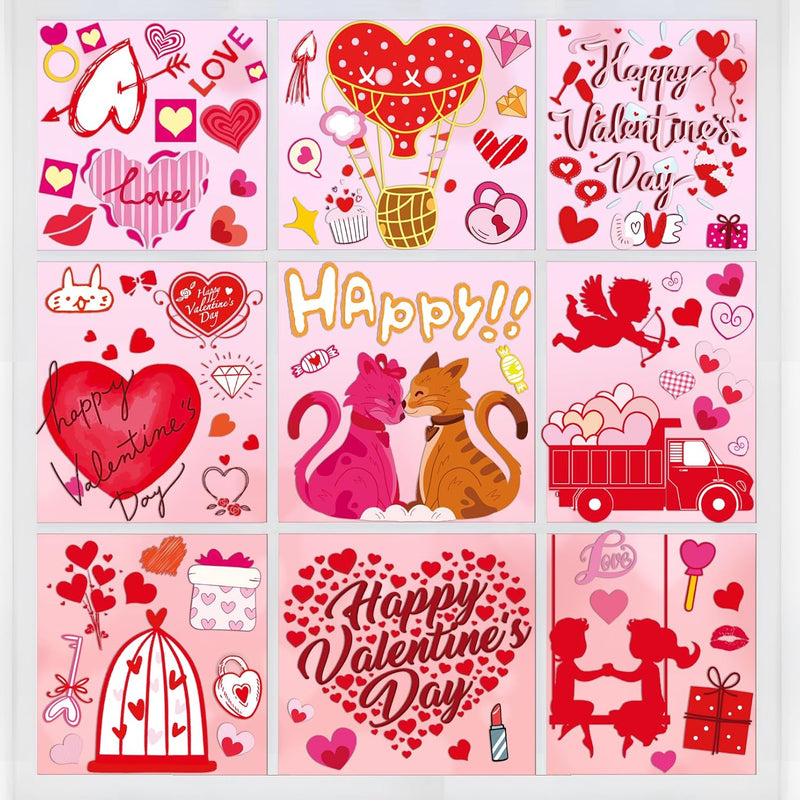 114Pcs/9 Sheets Valentines Day Decor Window Cling Double Sided Reusable For Gl
