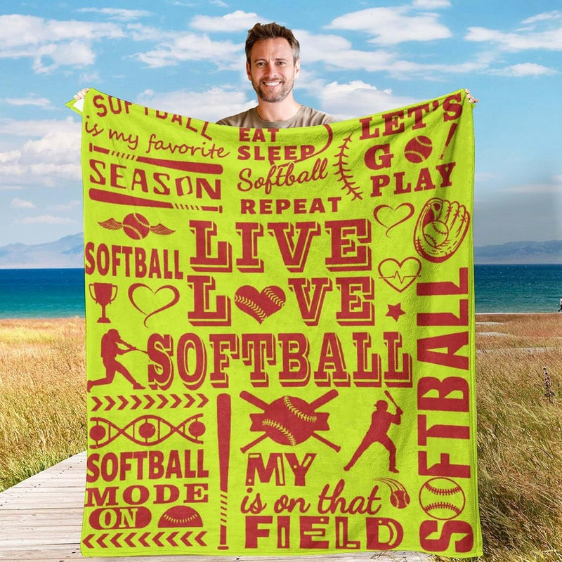 Softball Throw Blanket Softball Gift For Kids Adults Soft Warm Softball Lover