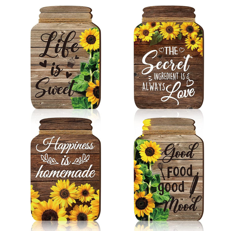 4 Pcs Kitchen Wall Decor Mason Jar Set Wooden Rustic Inspirational Hanging Far