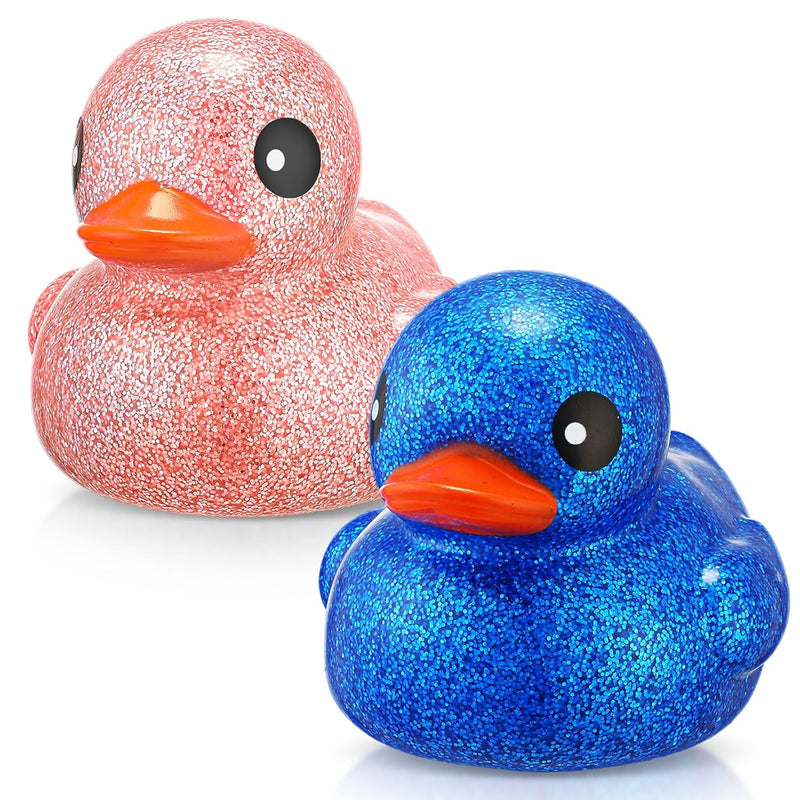 Honoson 2 Pcs 6.89 Inch Giant Glitter Rubber Ducks Big Rubber Ducky Jumbo S