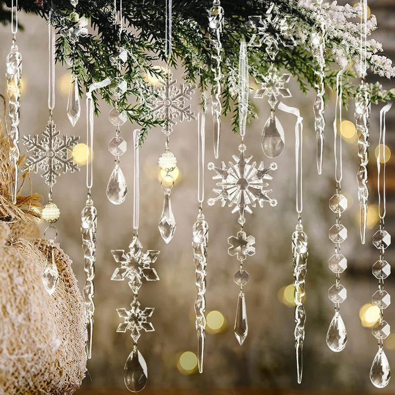 18Pcs Christmas Tree Decoration Crystal Ornaments - Hanging Acrylic Christmas