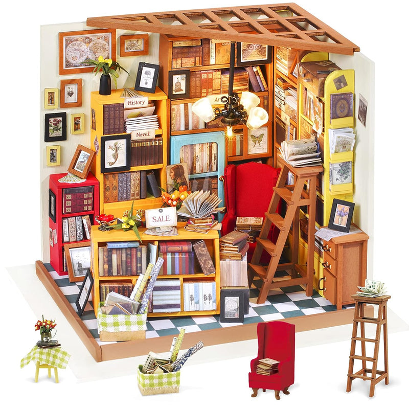 Rolife DIY Miniature Dollhouse Kit Bookstore Room Making Kit Mini Library D