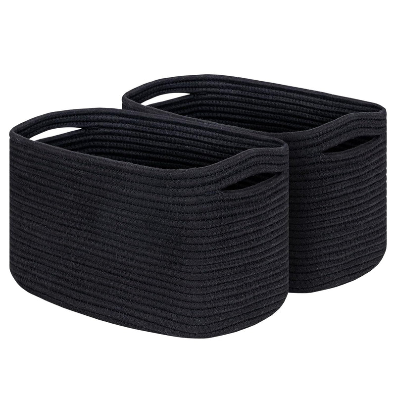 Black Closet Storage Baskets Bins For Shelves, Woven Rope Storage Cube Baskets F