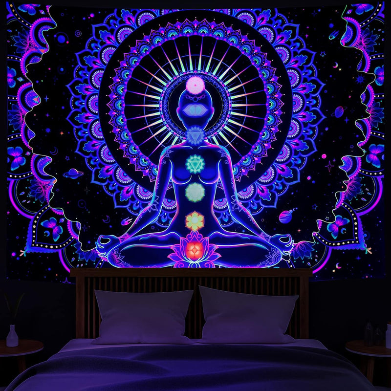 Blacklight Tapestry Seven Chakra Tapestry Uv Reactive Yoga Meditation Mandala