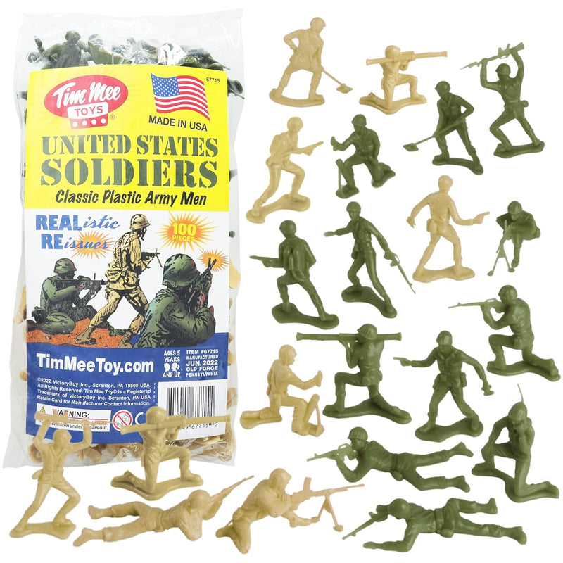 Timmee Plastic Army Men Od Green Vs Tan 100Pc Toy Soldier Figures Made In U