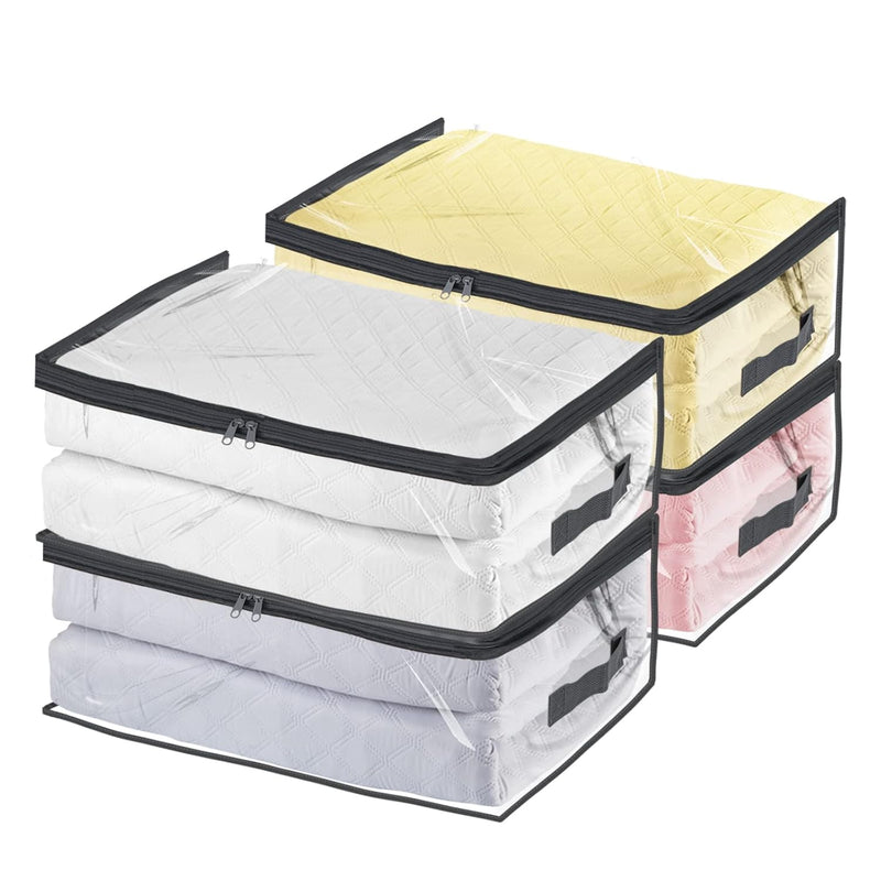 4Pcs Clear Storage Bags, Sweater Storage Bags Bed Sheet Organizer Foldable Plast