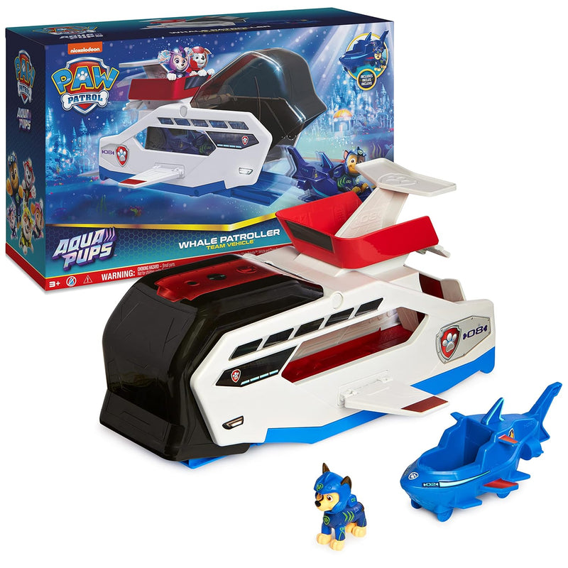 Paw Patrol Aqua Pups Whale Patroller Team Vehicle with Chase Action Figure,