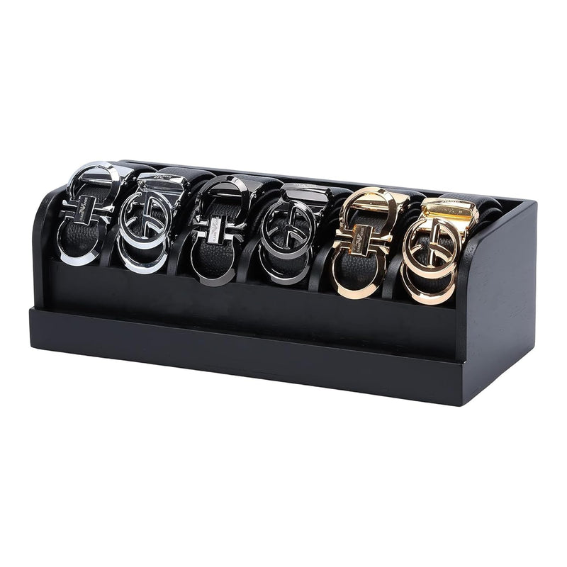 Bamboo Belt Organizer Box,6 Grids Belt Rack For Closet And Drawer, Belt Storage