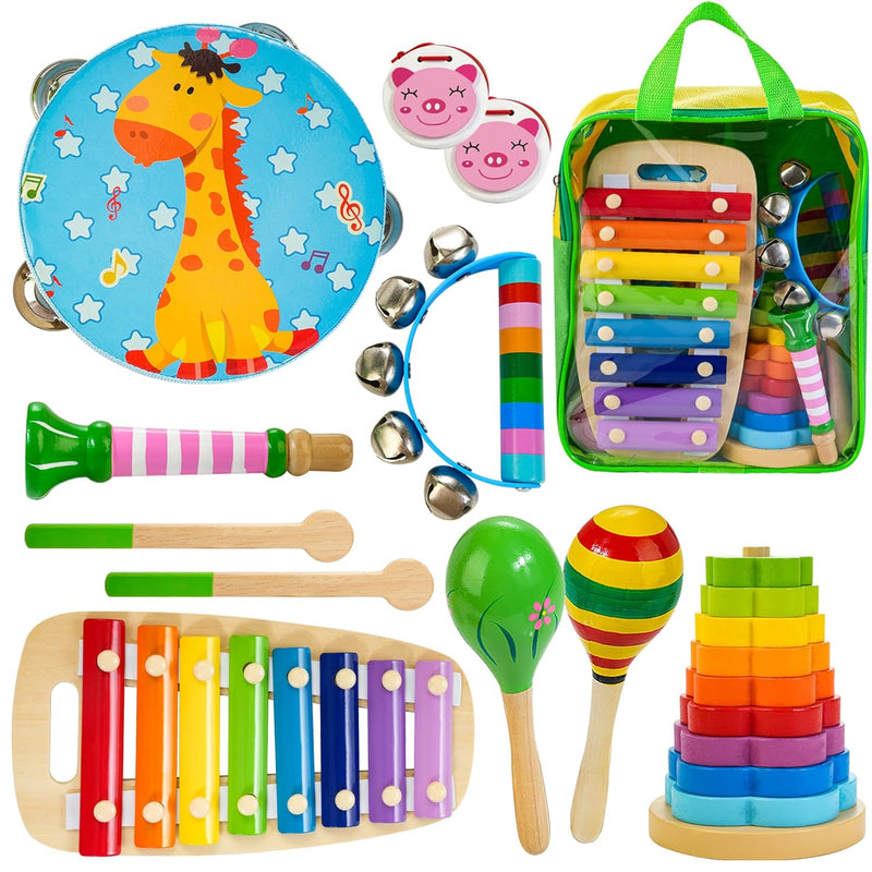 Kids Musical Instruments, Wooden Musical Toys Set For Toddlers Age 2 4 With