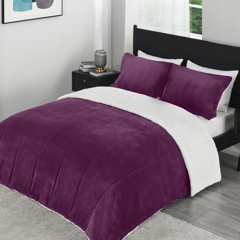 Ultra-Soft Micromink Sherpa King Size Comforter Set With 2 Pillow Shams - 3-Pi