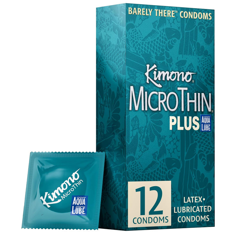 Microthin Plus Pack Of 12 - Premium Lubricated Natural Latex Condoms | Ultra Thin With Extra Moisture And Aqualube, Vegan-Friendly, No Latex Odor - Enhanced Sensitivity