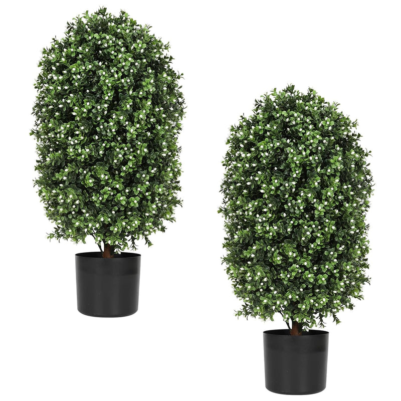 2Pcs 31Inch Artificial Topiary Ball Plants,Faux Boxwood Ball In Pot With White
