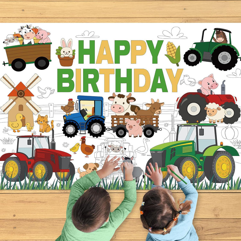 Giant Farm Tractor Coloring Poster, 43.3 x 29.5 Inch Farm Animal Coloring Tablecloth