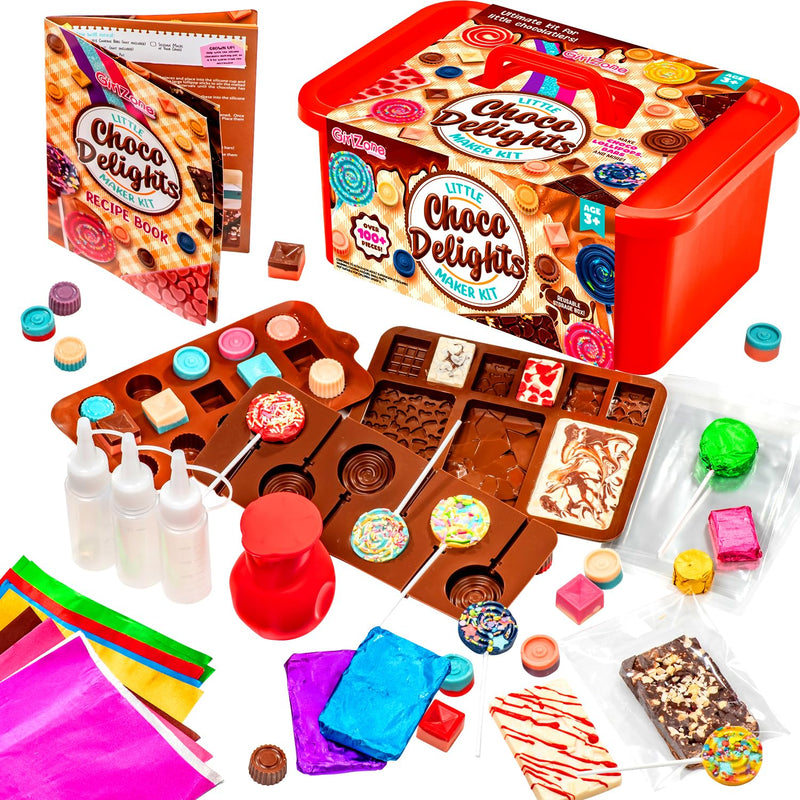 Kids Chocolate Making Kit with Candy Bar Molds, Lolly Sticks & Wrappers, Ages 8+