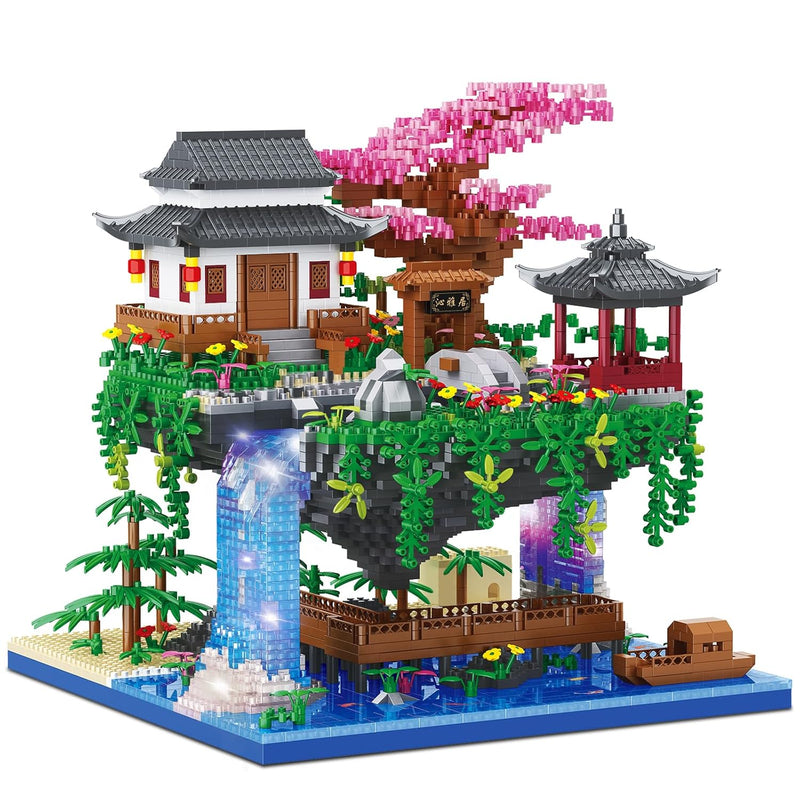 Cherry Blossom Bonsai Tree Building Set, Architecture Of Peach Blossom Pond