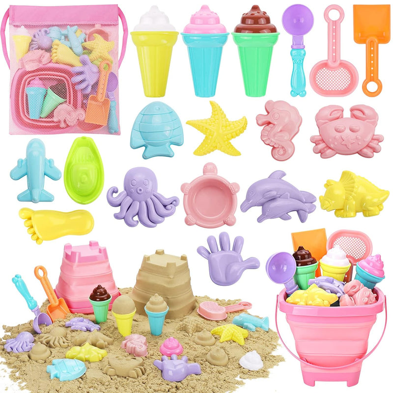Beach Toys, Ice Cream Sand Toys For Toddlers, With Collapsible Bucket And S