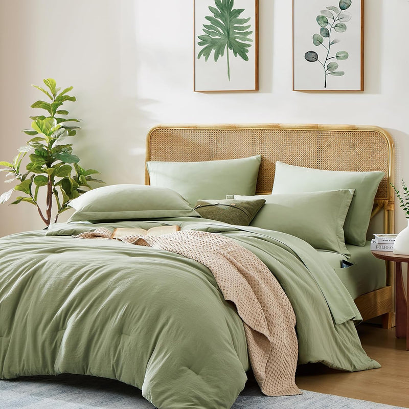 Sage Green Queen Comforter Set, 7 Pieces Soft Microfiber Comforters Queen Size