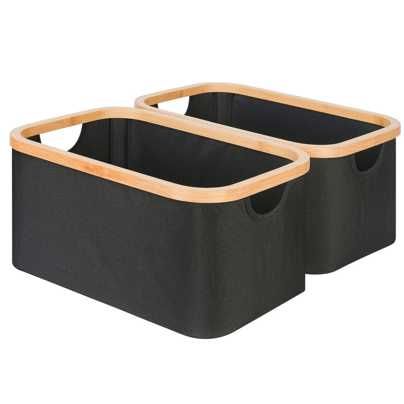 Storage Baskets For Organizing, Fabric Storage Bins With Bamboo Handles, Collaps