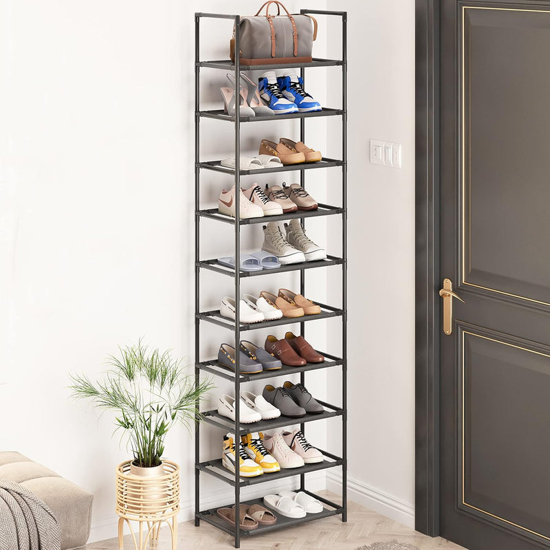 10 Tier Shoe Rack Tall, Sturdy Free Standing Narrow Shoe Stand, Store 20-24 Pair