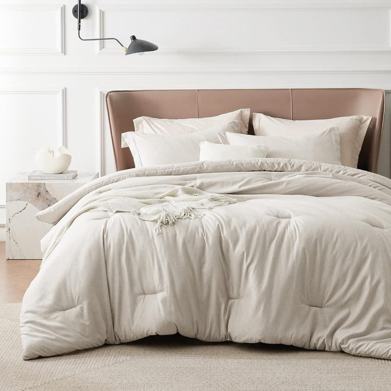 Queen Comforter Set - Beige Comforter Queen Size, Soft Bedding For All Season,