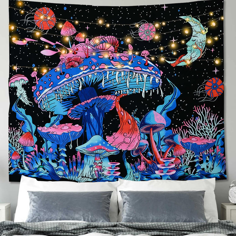 Mushroom Tapestry Trippy Halloween Aesthetic Decor Moon Stars Plant Mystical N