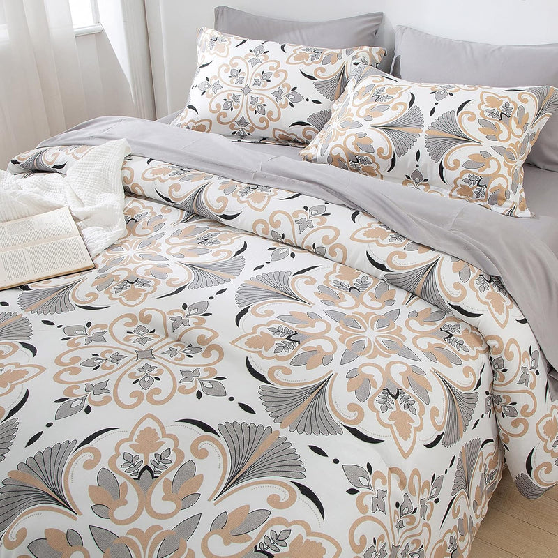 Botanical Floral Comforter Set With Sheets Twin Size 5 Pieces, Brushed Microfi