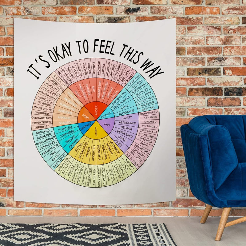 Wheel Of Feelings Tapestry 51.2 X 59.1 Inch Mental Health Art Wall Hanging Tap